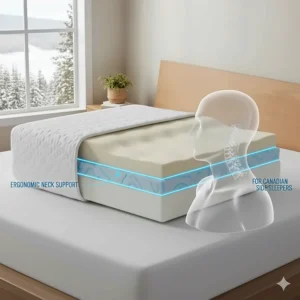 Diagram showing ergonomic neck support provided by the best memory foam pillow for Canadian side sleepers.