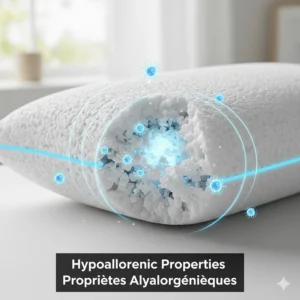 Close-up illustration of hypoallergenic materials in a shredded memory foam pillow, ideal for allergy sufferers.