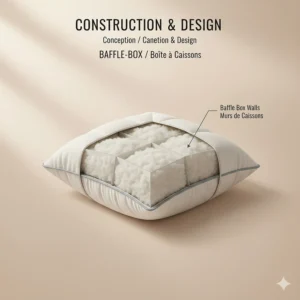 Technical illustration of the internal baffle box construction of a high-quality goose down pillow.