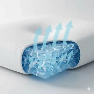 Close-up illustration of the ventilated air-cell technology in a cooling gel memory foam pillow for enhanced breathability.