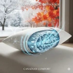 Illustration showing the cooling airflow technology of a hotel quality bed pillow for comfortable sleep in any Canadian season.