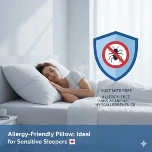 Technical illustration of airflow through a breathable down alternative pillow, ensuring temperature regulation during Canadian seasons.