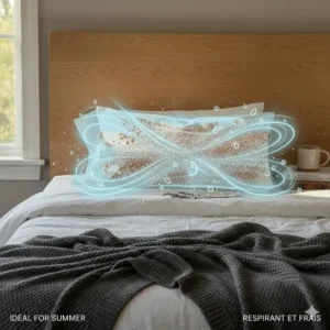 An illustration showing airflow through buckwheat hulls, ideal for hot sleepers during humid Canadian summers.