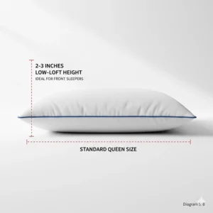 Technical drawing showing the 2-3 inch low loft height ideal for front sleepers.