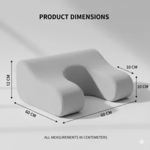 Graphic displaying the height and width dimensions of a memory foam neck pillow in centimeters for Canadian shoppers.