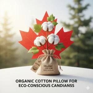Illustration of a Canadian maple leaf and organic cotton sprout for eco-conscious shoppers.