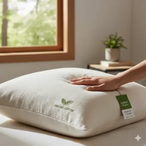 An illustration of a steaming drip coffee maker on a wooden counter with a pair of red flannel mittens nearby.