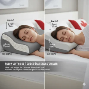 Comparison chart showing the ideal high loft height for a side sleeper pillow vs back sleepers.