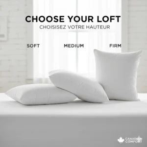 A comparison chart of soft, medium, and firm loft levels to help Canadians find their ideal hotel quality bed pillow.