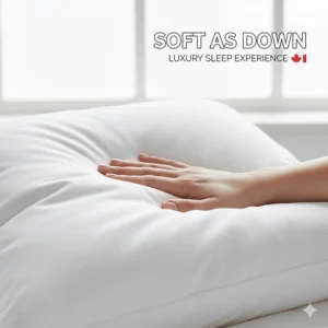 Easy-care instructions showing a machine washable down alternative pillow hypoallergenic and durable for long-term use.