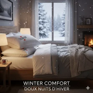 A peaceful sleep environment illustration featuring a down alternative pillow hypoallergenic for a warm winter night.