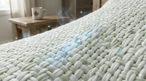 Close-up illustration of moisture-wicking bamboo fabric used in affordable pillows for side sleepers.