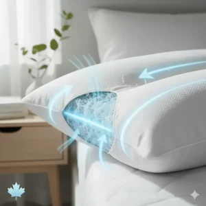 Illustration of airflow technology in a high loft pillow to keep side sleepers cool.