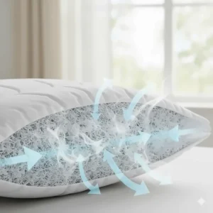 Diagram showing airflow through a soft microfiber pillow, ideal for staying cool during humid Canadian summers.