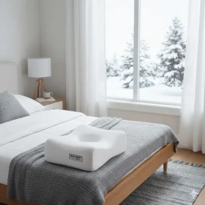 A modern Canadian bedroom setup featuring a supportive pillow for combination sleepers on a stylish bed.