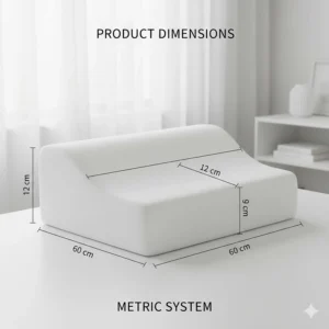 Technical drawing showing pillow dimensions in centimeters, catering to the Canadian metric system.