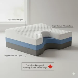 Illustration of the high-density memory foam layers used in Canadian-designed cervical pillows.