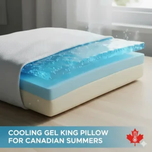 Diagram of a cooling gel king size pillow designed for hot sleepers during Canadian humid summers.