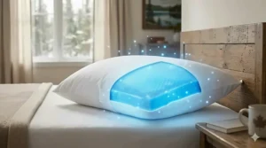 Illustration of cooling gel layers in a budget-friendly side sleeper pillow to prevent overheating.