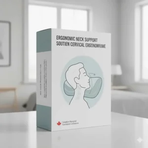 Product packaging for a cervical pillow featuring English and French text for the Canadian market.