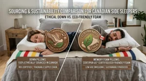 Comparison of ethically sourced Canadian down and eco-friendly memory foam materials.