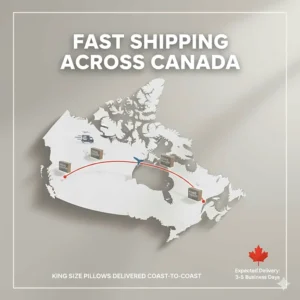 Graphic showing fast shipping across Canada for king size pillows from Vancouver to Halifax.