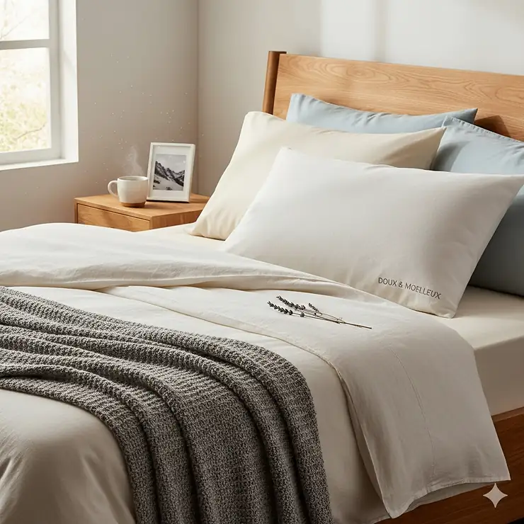 A soft microfiber pillow featuring a breathable cotton cover on a cozy bed in a Canadian home, offering plush support for side and back sleepers. microfiber pillow soft