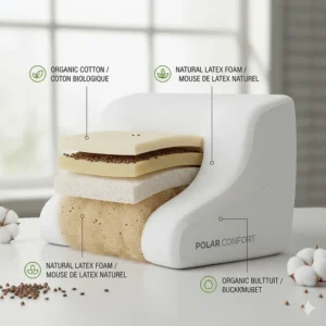 Close-up of sustainable, organic materials used in a premium Canadian pillow for combination sleepers.