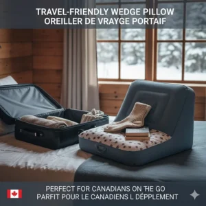 A compact or inflatable pillow for acid reflux sleep, perfect for Canadians traveling between provinces or staying at cottages.