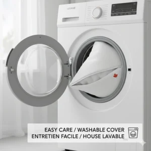 User-friendly diagram showing the removable, machine-washable cover of a cooling pillow for side sleepers.