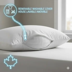 Easy-to-clean removable cover for a high loft pillow, suitable for busy Canadian households.