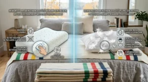 Easy-to-follow washing and maintenance guide for down and memory foam pillows in Canada.