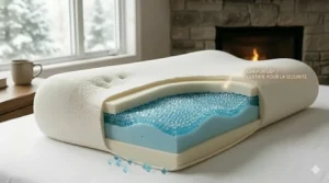 Close-up of hands adjusting the height of an adjustable loft memory foam pillow for personalized back sleeper support.