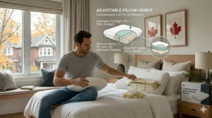 Adjustable pillow with removable fill, allowing Canadian sleepers to customize their loft height.