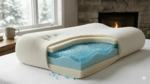 Bilingual product packaging for a Canadian memory foam pillow for back sleepers featuring English and French text.