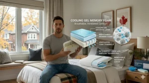 Cooling gel memory foam pillow with breathable cover, ideal for temperature regulation in Canadian homes.