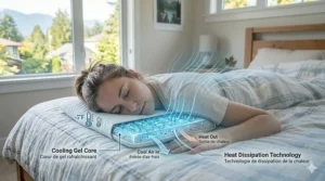 Diagram of a cooling gel thin pillow for stomach sleepers, perfect for humid Canadian summers.