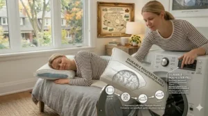 Graphic demonstrating a side sleeper pillow maintaining its loft and shape after multiple wash cycles.