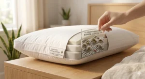 Illustration of the allergen-proof fabric barrier on a pillow designed for Canadian allergy sufferers.