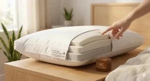 Internal layers of a hypoallergenic pillow for side sleepers featuring breathable memory foam and an organic cotton cover.