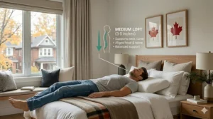 Medium-loft memory foam pillow designed for back sleepers, offering balanced head and neck support.