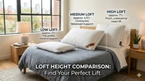 Detailed anatomical illustration of neck pressure relief and cervical spine support provided by a medium loft pillow.