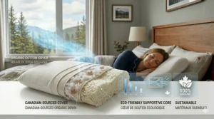 Illustration highlighting organic cotton and sustainable materials used in Canadian-made pillows.