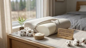 Illustration of sustainable, organic materials used in Canadian-made pillows for side sleepers.