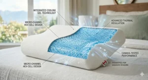 An eco-friendly organic cotton pillow for neck pain, reflecting Canadian values of sustainability.