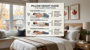A comprehensive pillow height guide for different sleep positions, featuring loft recommendations for side, back, and stomach sleepers in Canada.