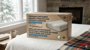 Heat map illustration showing pressure point relief on the head and shoulders for back sleepers using a memory foam pillow.