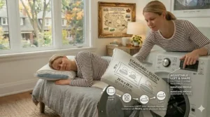 Size comparison chart for a washable pillow for side sleepers in standard and king sizes.