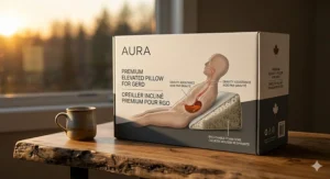 Product packaging for an elevated pillow for GERD featuring English and French text for Canadian consumers.