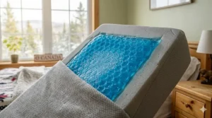 Close-up illustration of the breathable cooling gel layer on a premium acid reflux pillow.